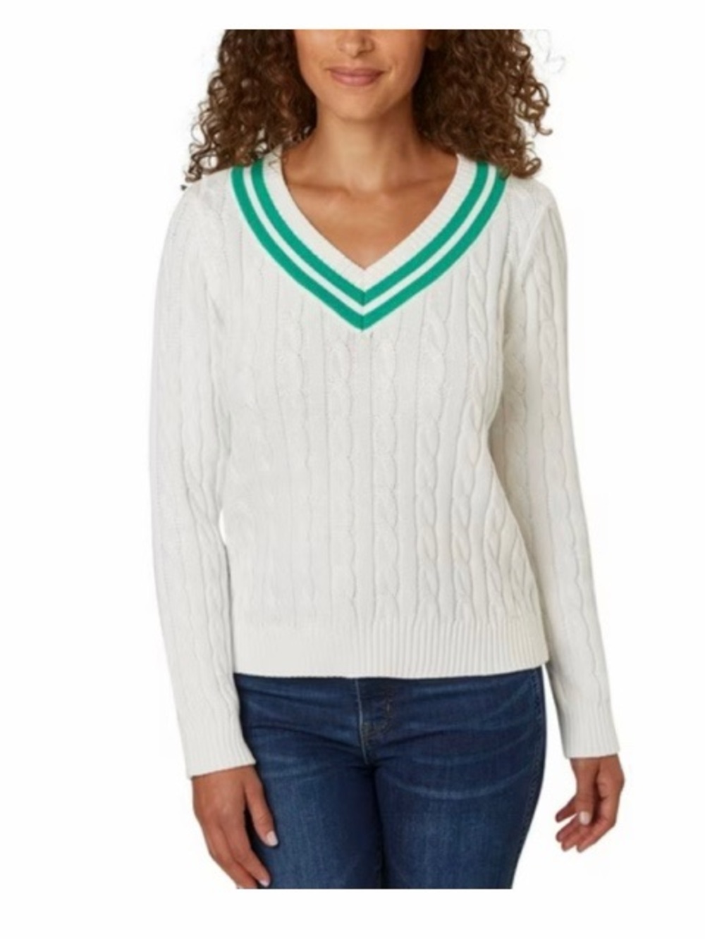 Lands’ End Drifter V Neck Cable Knit Sweater NWT